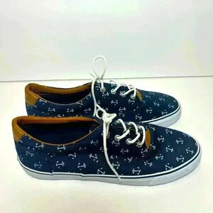 G.H. Bass Navigate Anchor Print Sneakers Boat Shoes Size 7.5 Navy